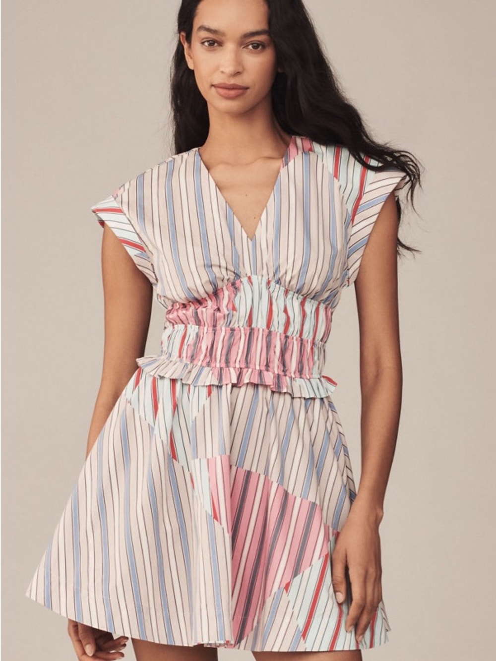Anthropologie Striped Pastel Ruffled Waist Mini Dress